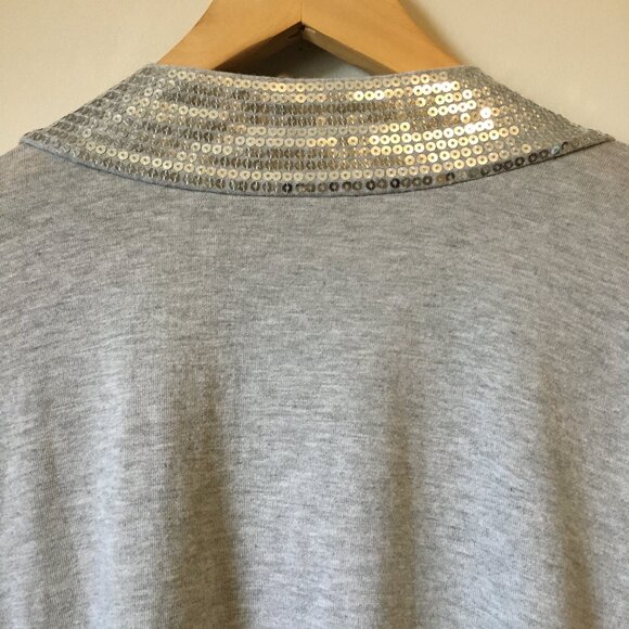 Heathered Grey Silver Sequin Trimmed Open Cardigan - Picture 8 of 15